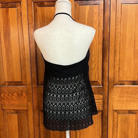 Merona 2-Piece Black Swim Dress Open Midline Laser Cut Top w/Ruched Full Bottom - Picture 4 of 10